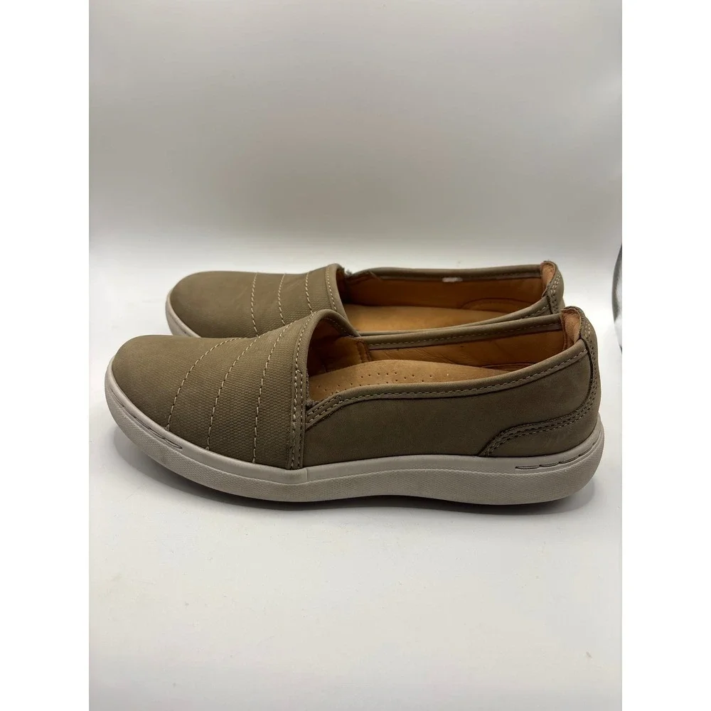 Clarks Nalle Violet Olive Nubuck Leather Slip On Loafers Shoes Womens 6M